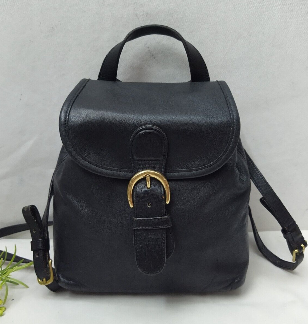 Coach Black Leather Buckle Flap Closure Top Handle Backpack -Vintage Made in USA